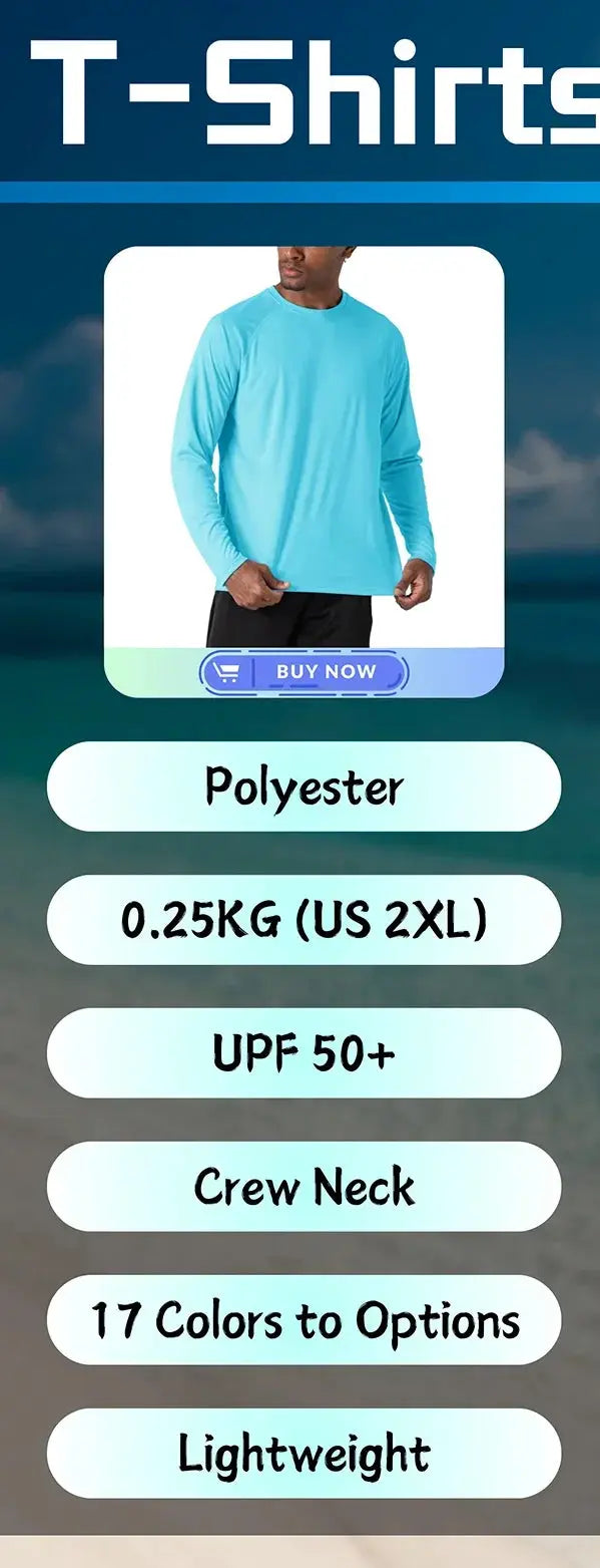 Men's polyester crew-neck T-shirt in light blue, lightweight fabric; UPF 50+, US 2XL, 17 color options