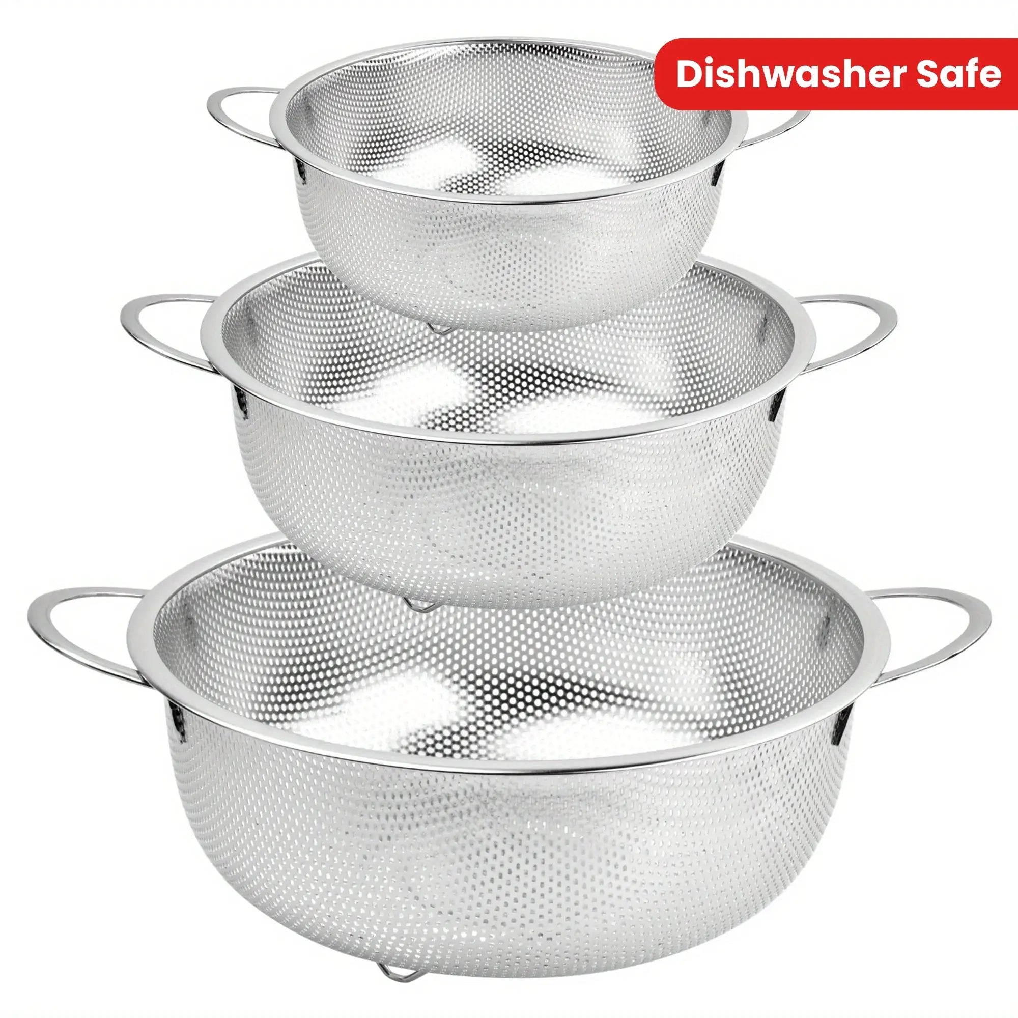 All Purpose Stainless Steel Fine Mesh Strainer Set With Handles Resting Base Net Baskets For Kitchen