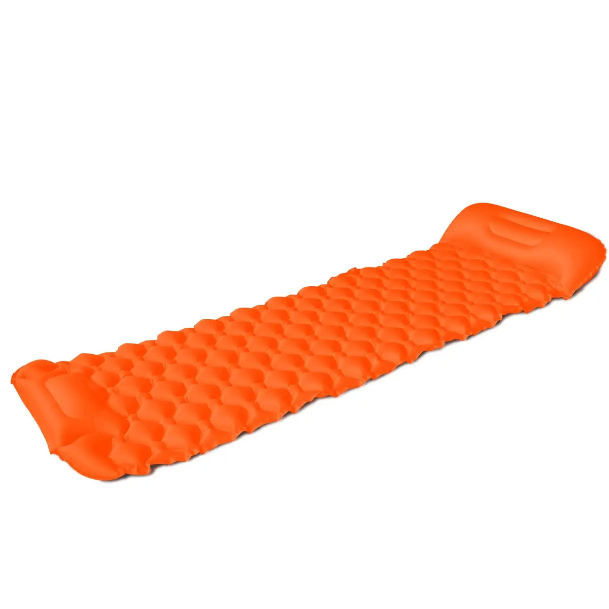 Inflatable sleeping pad orange camping mat with honeycomb air-cell texture, Simples Market