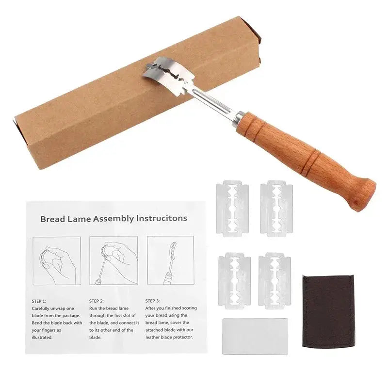 Dough Bread Pastry Cutter Five Blades Curved Baguette Bread Knife Wooden Handle Baking Accessory Pastry Spatula