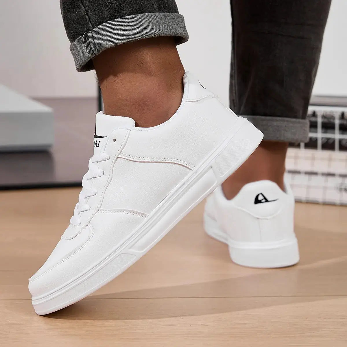 White leather men's sneakers by Simples Market, casual skate shoes