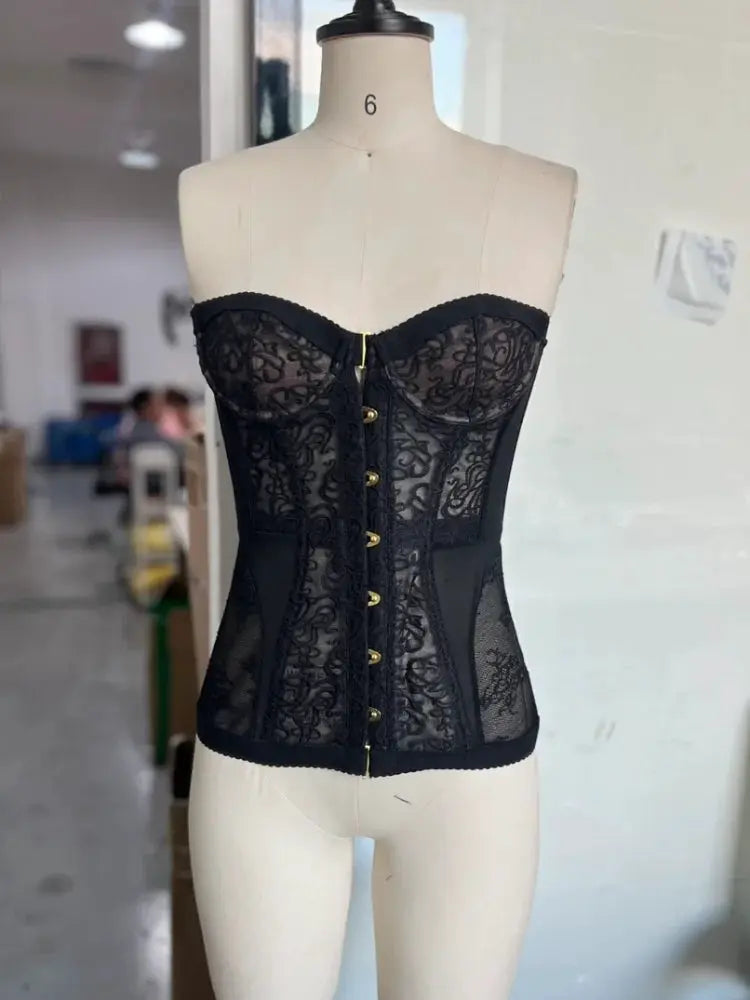 Sexy Corset Top Women Lace Hollow Out Strapless Sleeveless Lace Up Slim Fit Streetwear Vest 2026 Summer