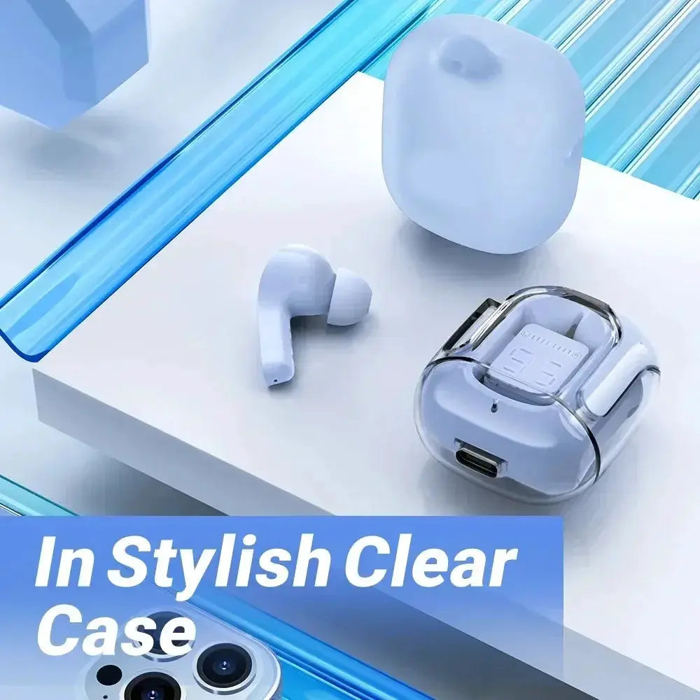 T2 Wireless Bluetooth Earphones With HiFi Sound And LED Power Display Transparent Design