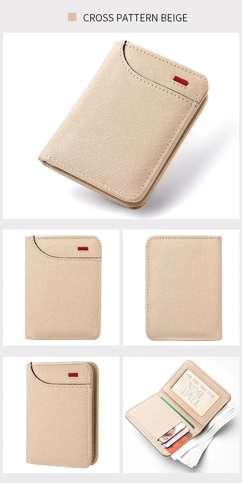 Simples Market beige cross-pattern men's wallet with curved front pocket and multiple card slots