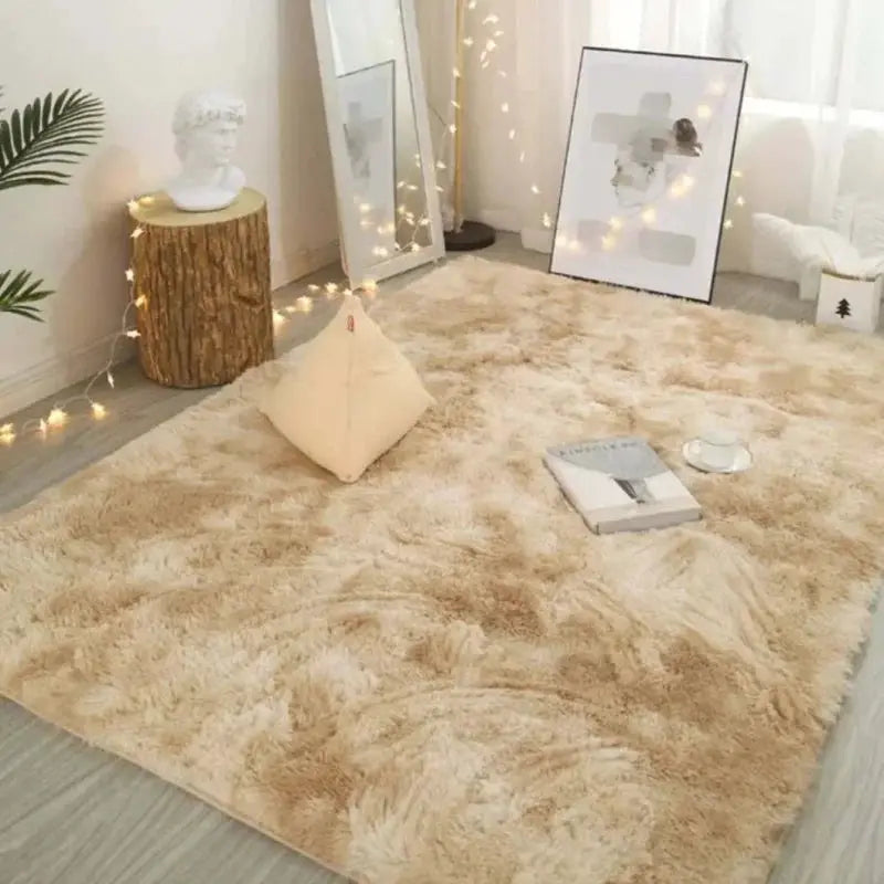 VIKAMA Silk Wool Rug beige plush shag carpet for bedroom and living room by Simples Market