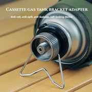 Butane gas adapter with bracket by Simples Market; silver metal camping stove conversion joint