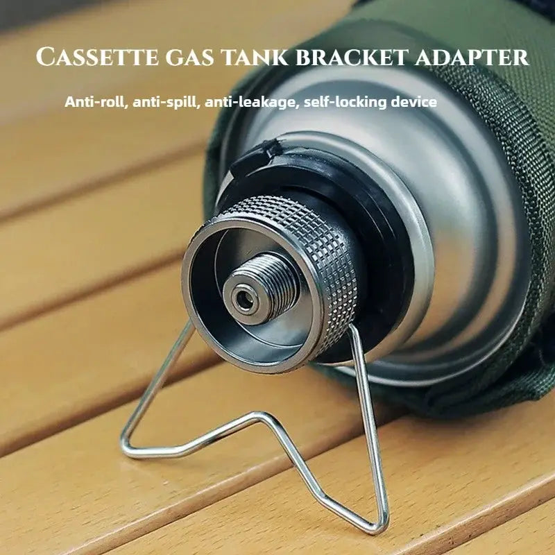 Butane gas adapter with bracket by Simples Market; silver metal camping stove conversion joint