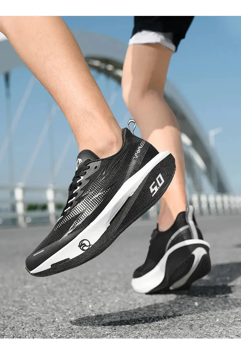 Men's black running shoes with breathable mesh and AirCushion midsole