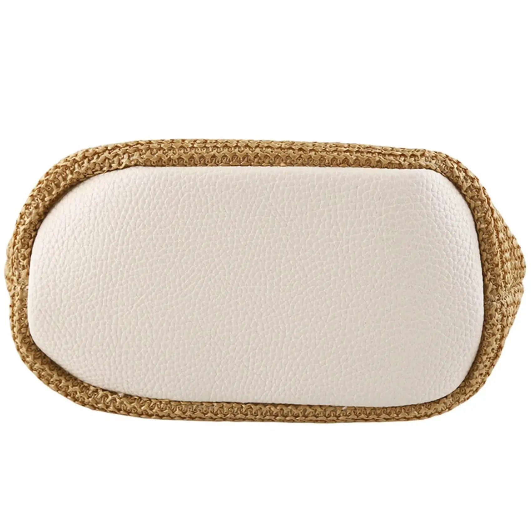 Straw woven handbag beige body with natural braided trim