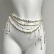 Y2K Retro Multilayer Pearl Waist Chain Belt For Women Lightweight Elegant Body Jewelry Accessory