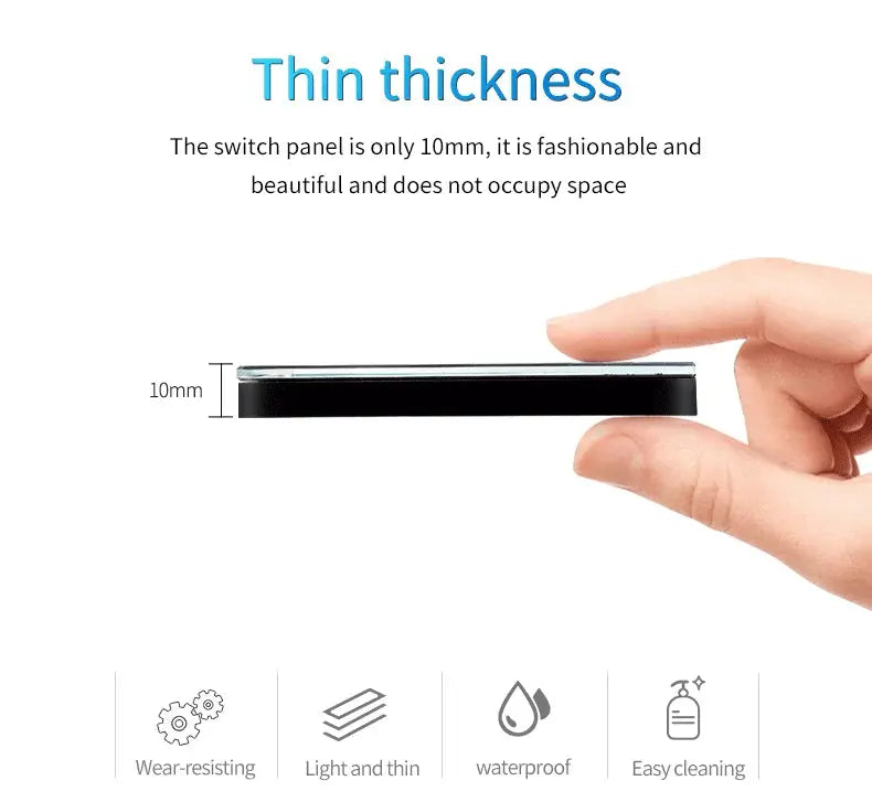 AXUS EU touch switch panel with tempered crystal glass, LED backlit, wall-mounted 1/2/3 gang