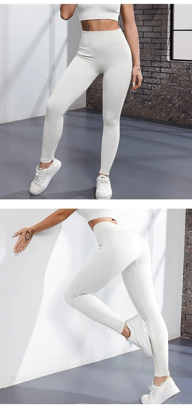 Thread Solid Leggings Women, seamless ribbed knit, high-waist cream yoga pants with hip-lifting fit for workouts