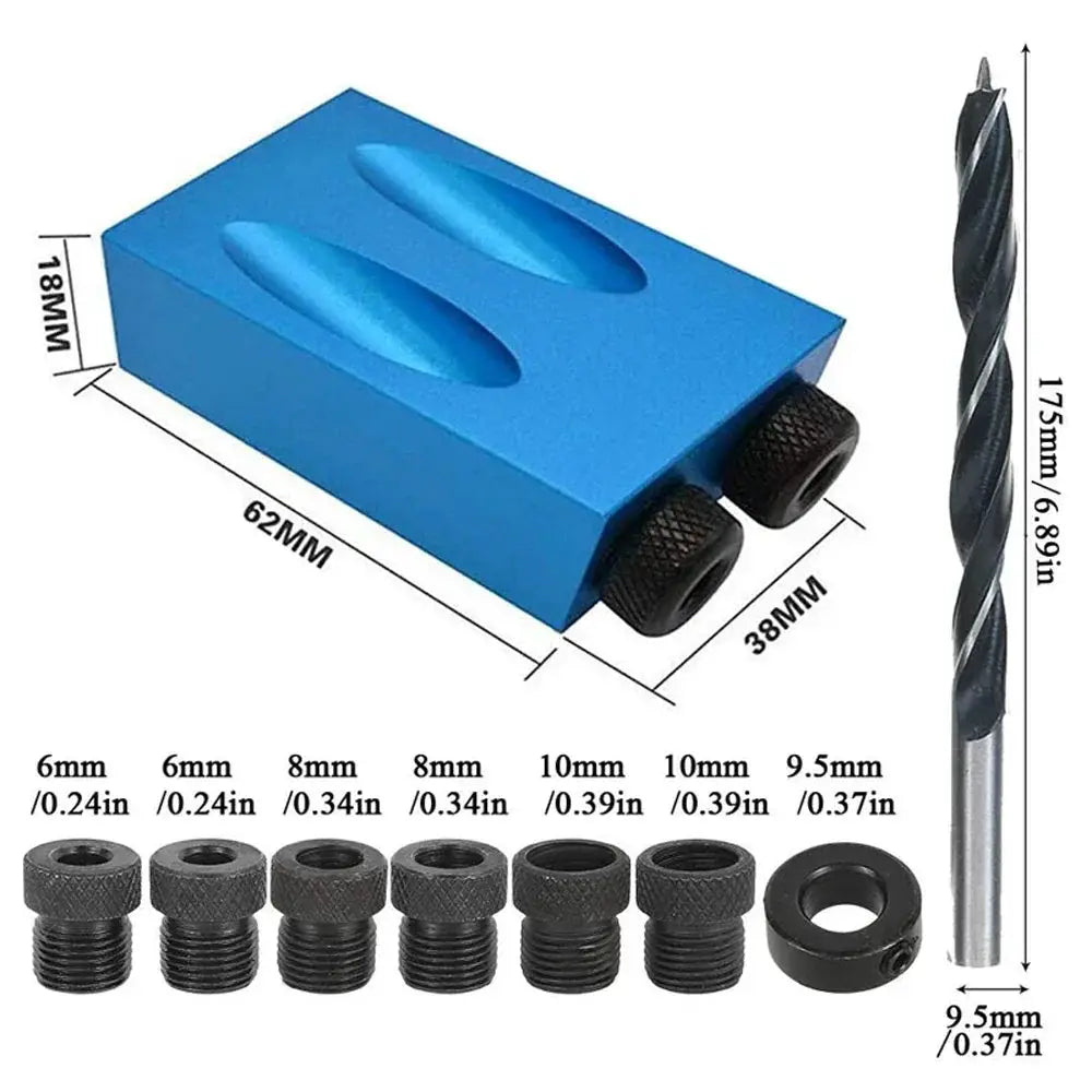 Woodworking Oblique Pocket Hole Locator Jig Kit 15 Degree Angle Drill Guide Set Hole Puncher Drill Bits