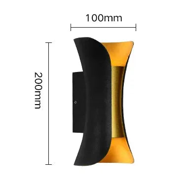 Aluminum LED wall light with black exterior and gold interior, outdoor IP65, Simples Market