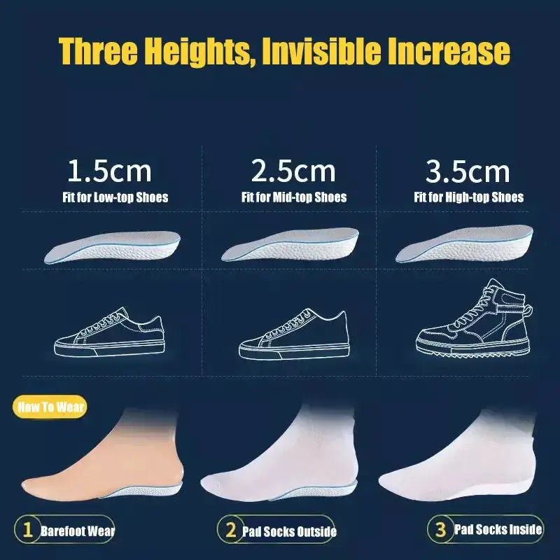 Height Increasing Insoles For Men And Women With Arch Support And Discreet Elastic Lift 1.5 2.5 3.5 cm