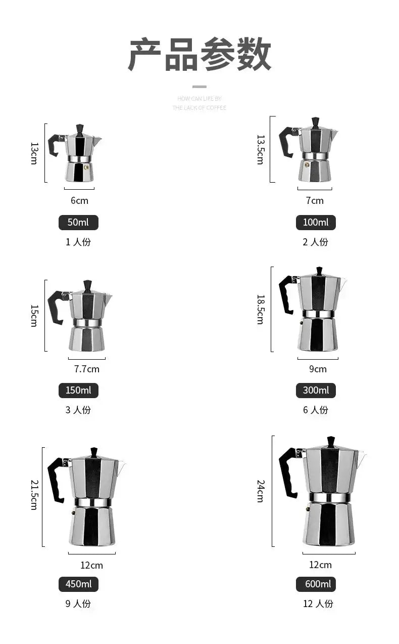 ItaliaBrew Moka Pot Portable Octagonal Stainless Steel Espresso Maker For Rich Italian Coffee