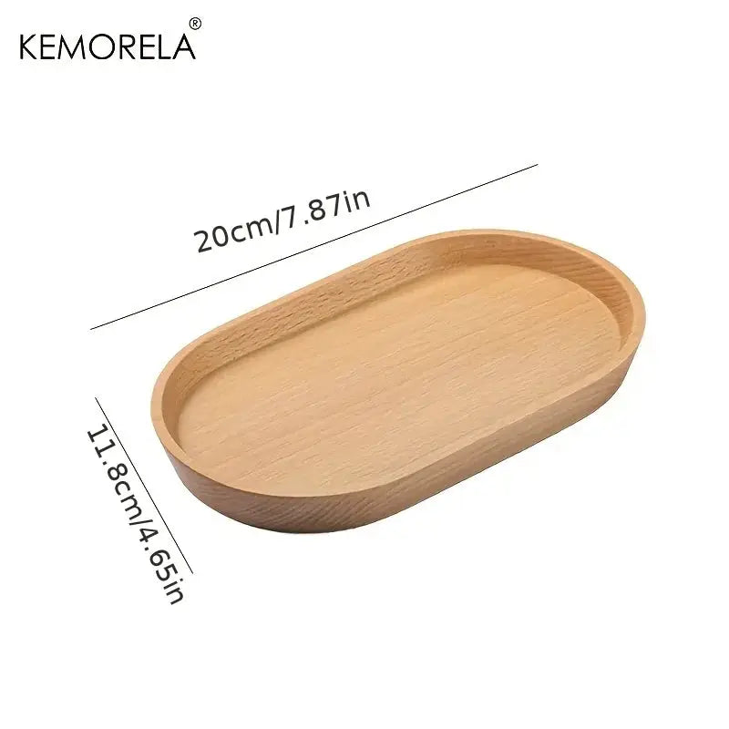 KEMORELA Solid Wood Round Dessert Plate Japanese Style Wooden Tray Snack Plate For Dried Fruits And Desserts