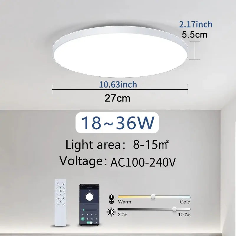 MARPOU smart ceiling lamp by Simples Market, white circular LED ceiling light with remote control, 27 cm diameter, 18–36W