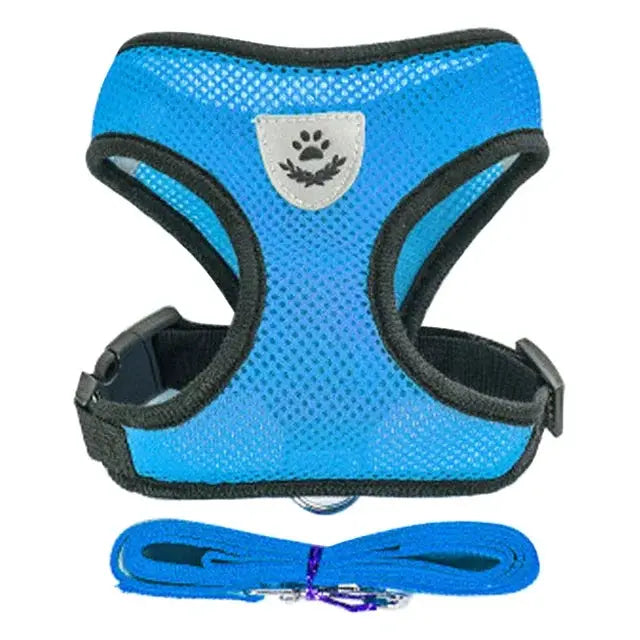 Adjustable Polyester Mesh Cat Harness Vest And Leash Set For Small To Medium Dogs And Cats With Reflective Piping