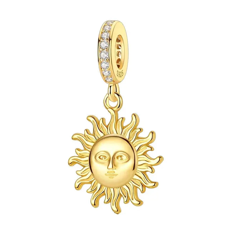 925 Sterling Silver Gold DIY Charms Beads Inlaid Zirconium Sun Leopard Pendants Fit Bracelet For DIY Jewelry Making