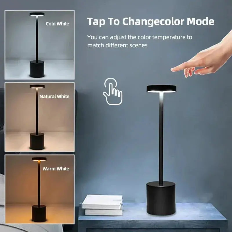 Simple Touch Sensor LED Table Lamp Rechargeable Desk Lamp With 3 Color Temperatures And Stepless Dimming