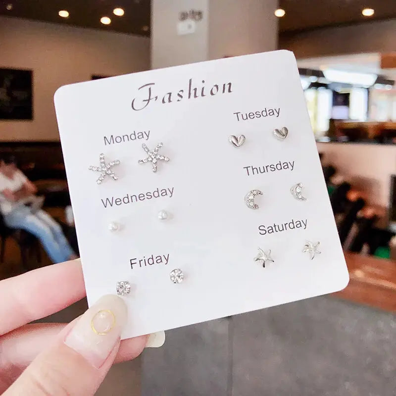 New S925 Silver Needle Stud Earrings Set For Women Girls Simple Cute Exquisite Mini Jewelry Gift Wholesale Direct Sales