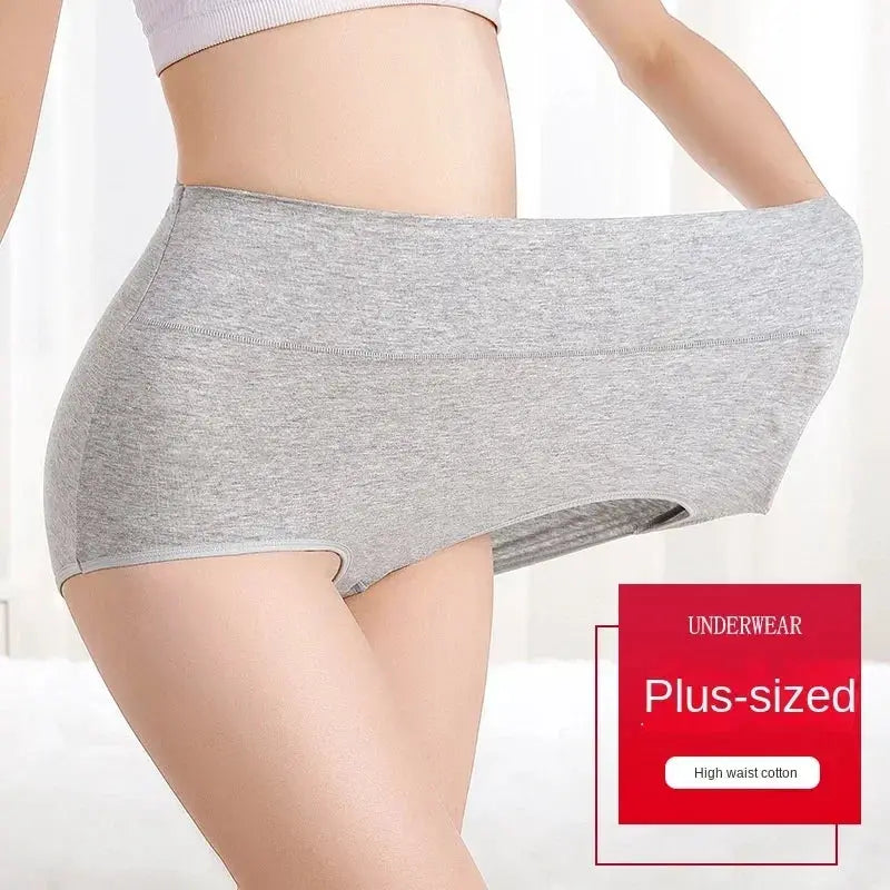 High-waist cotton women's underwear shorts, gray, 4-piece plus-size set