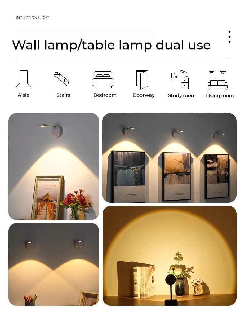 Simples Market HPH USB rechargeable intelligent human-sensing wireless wall light; dimmable LED spotlight for paintings