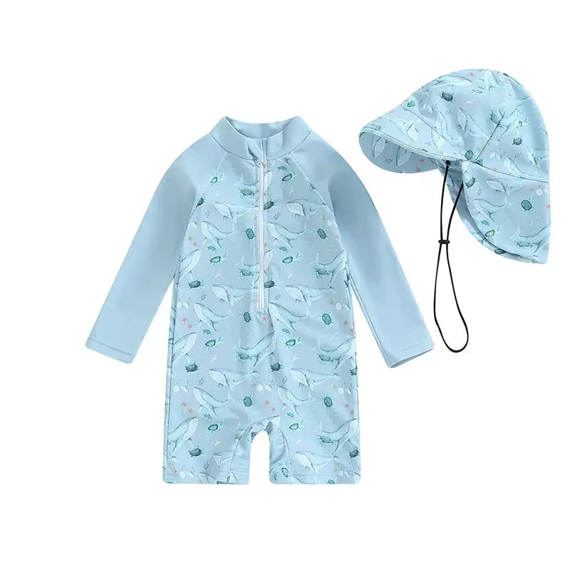 Tregren Toddler Boys Rash Guard Swimsuit Long Sleeve Turtle And Dinosaur Print Bathing Suit With Swim Caps Beachwear