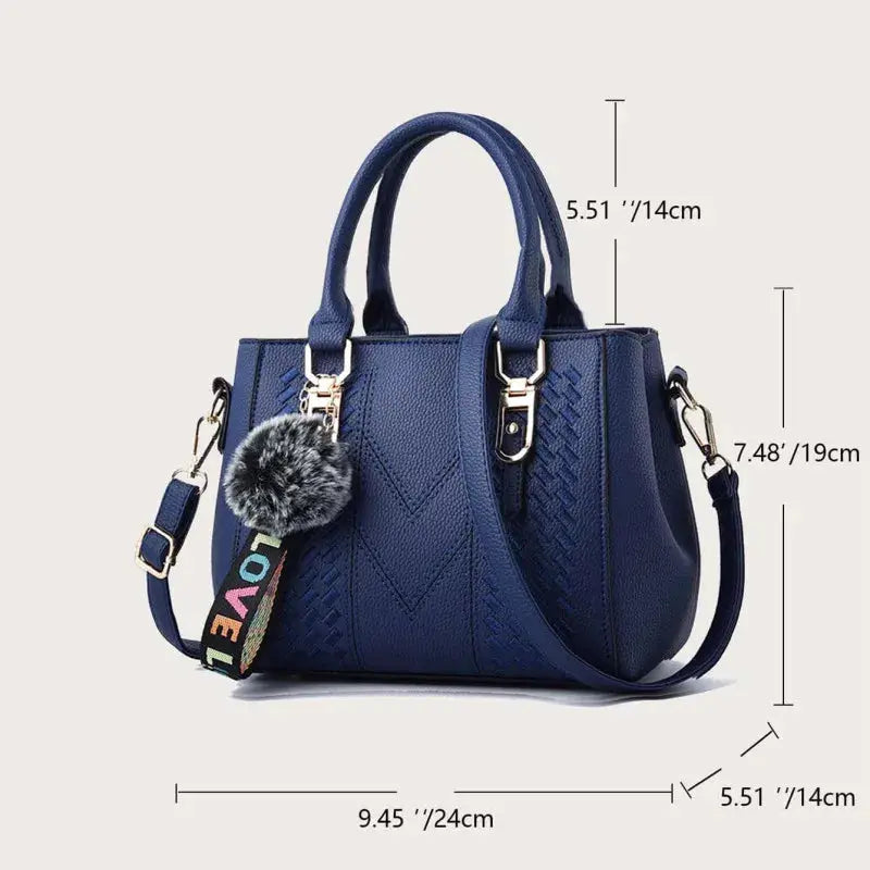 NovaLuxe PU Leather Messenger Bag For Women With Fur Ball Accent And Secure Zipper Closure