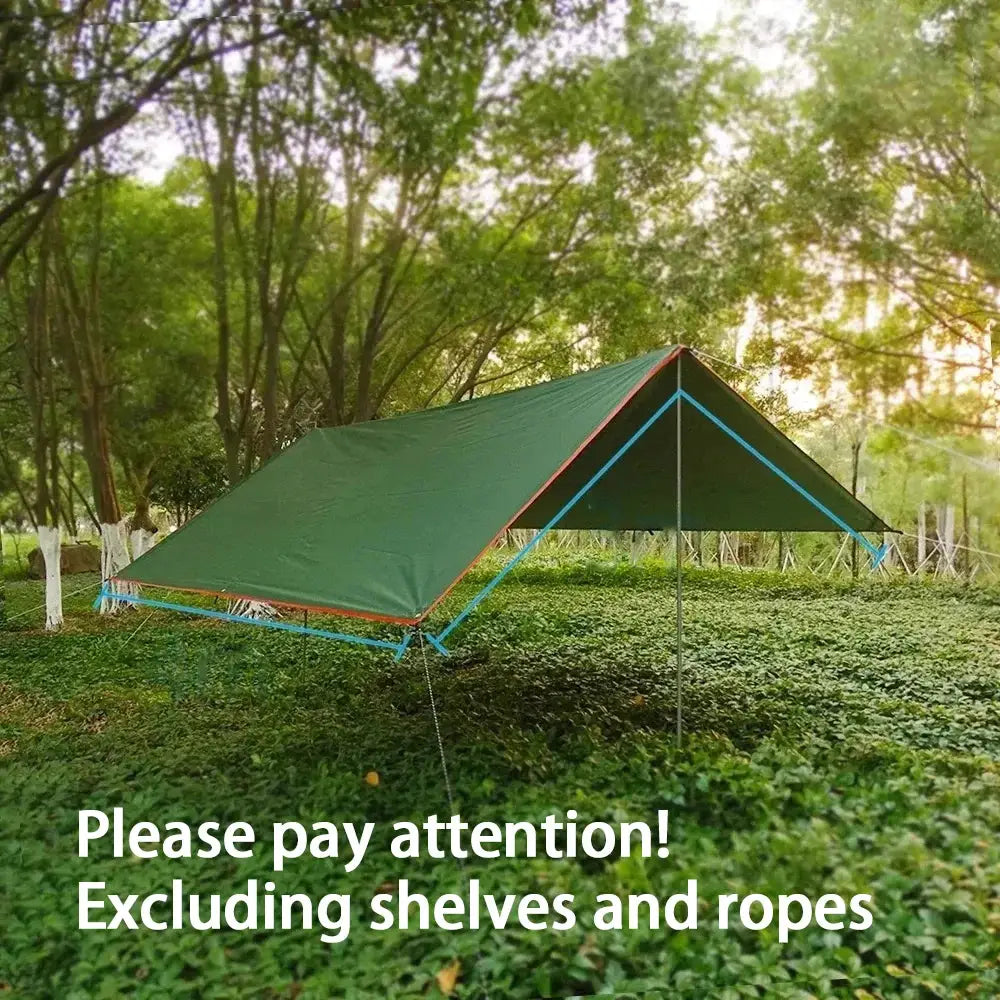 Ultra-light canvas garden canopy sunshade by Simples Market outdoors with green tarp and blue lines