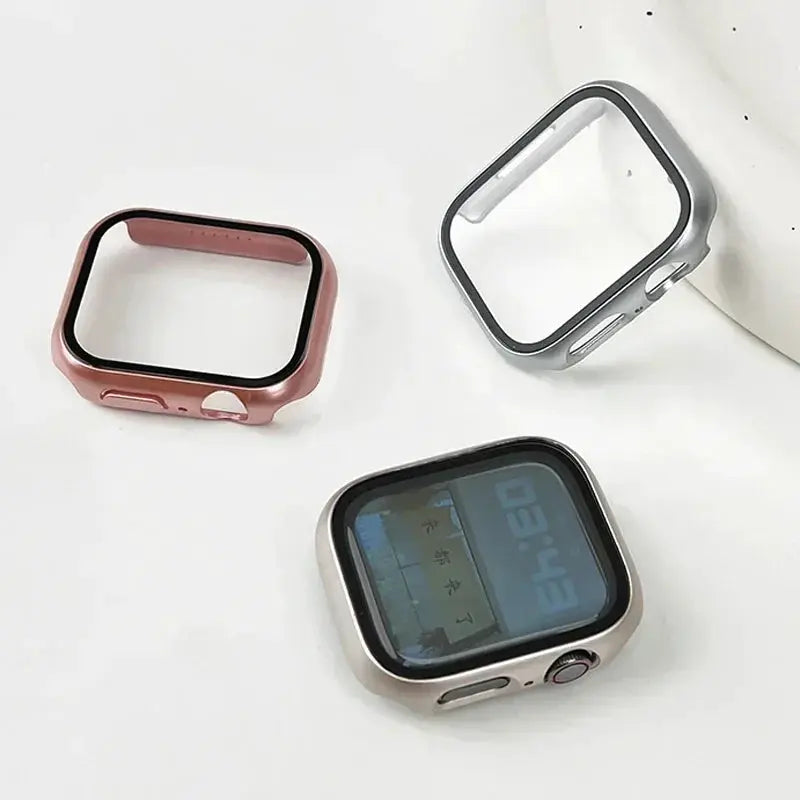 Tempered Glass+Case for Apple Watch; Simples Market, three color frames rose gold, silver and space gray for 38–46mm