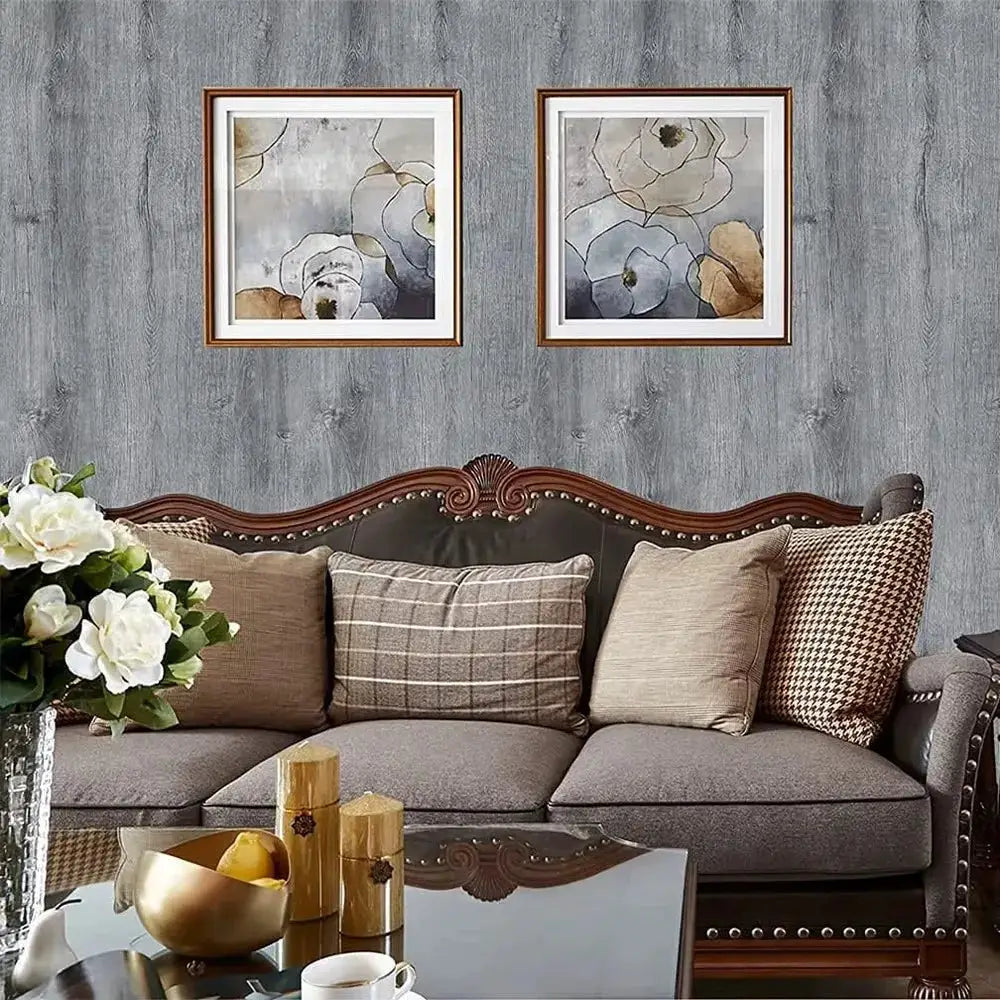 Wood grain vinyl wallpaper by Simples Market, 55cm wide, grey, self-adhesive and waterproof for doors and furniture.