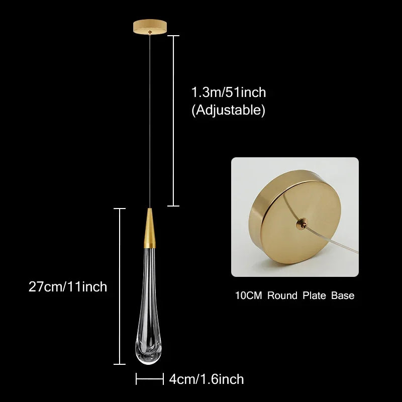 Crystal LED pendant light by Simples Market, gold-tone hanging fixture with teardrop crystal drop