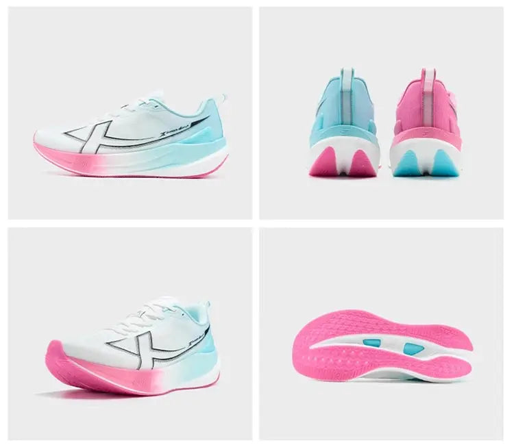 Xtep 2000km 5.0 men's running shoes with white upper, pastel blue accents and pink outsole