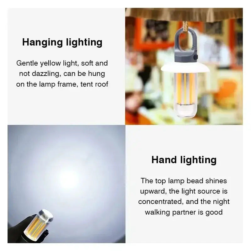 Heinast Camping Light Lightweight Handheld Torch 5 Lighting Modes Rechargeable Tent Lamp For Patio Climbing 8 Filaments