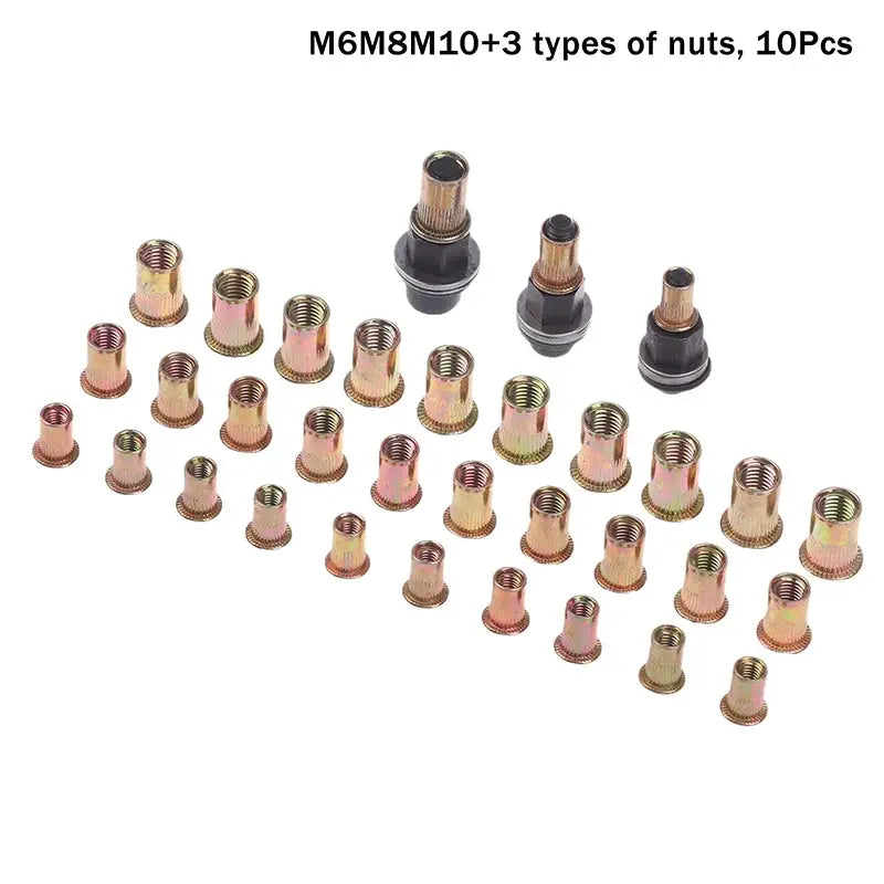 10 Piece Hand Rivet Nut Tool Set Manual Riveter Kit With M3 To M12 Nut Heads For DIY Repair