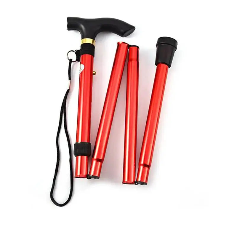 Telescopic red walking stick set, 4-piece aluminum trekking poles with black handle and wrist strap