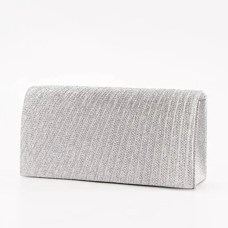 Silver glitter evening clutch purse with envelope design for weddings