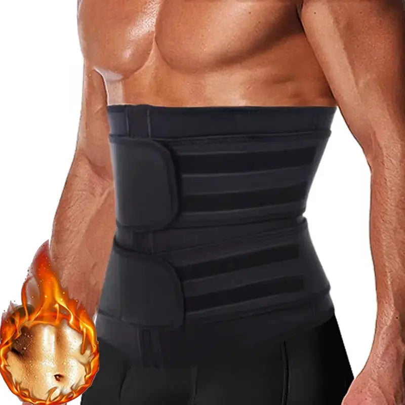 Men's black waist trainer corset with adjustable Velcro straps for compression