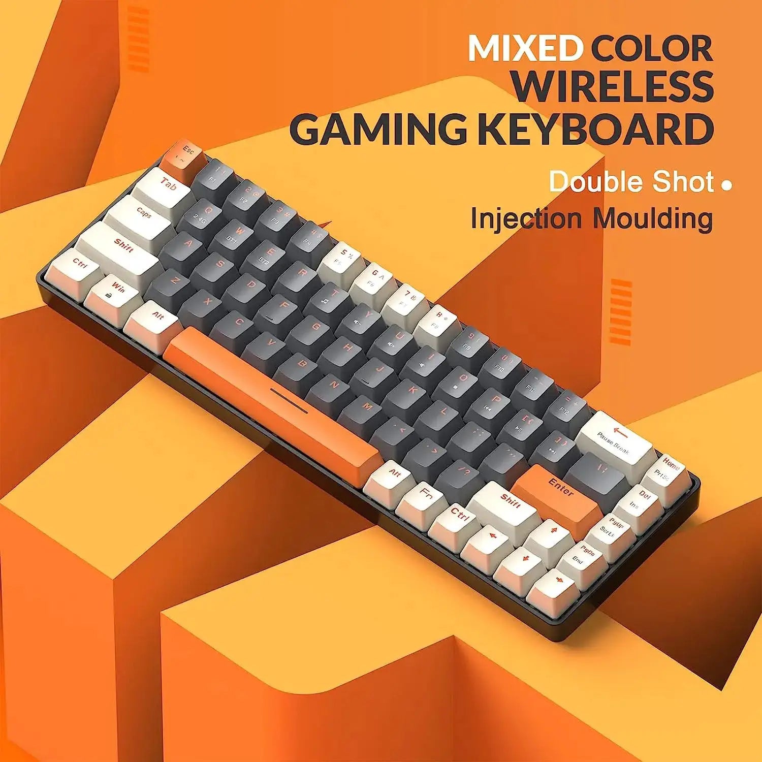 RK68 60% wireless mechanical keyboard with mixed-color keycaps, dual-mode Bluetooth 5.0/2.4GHz