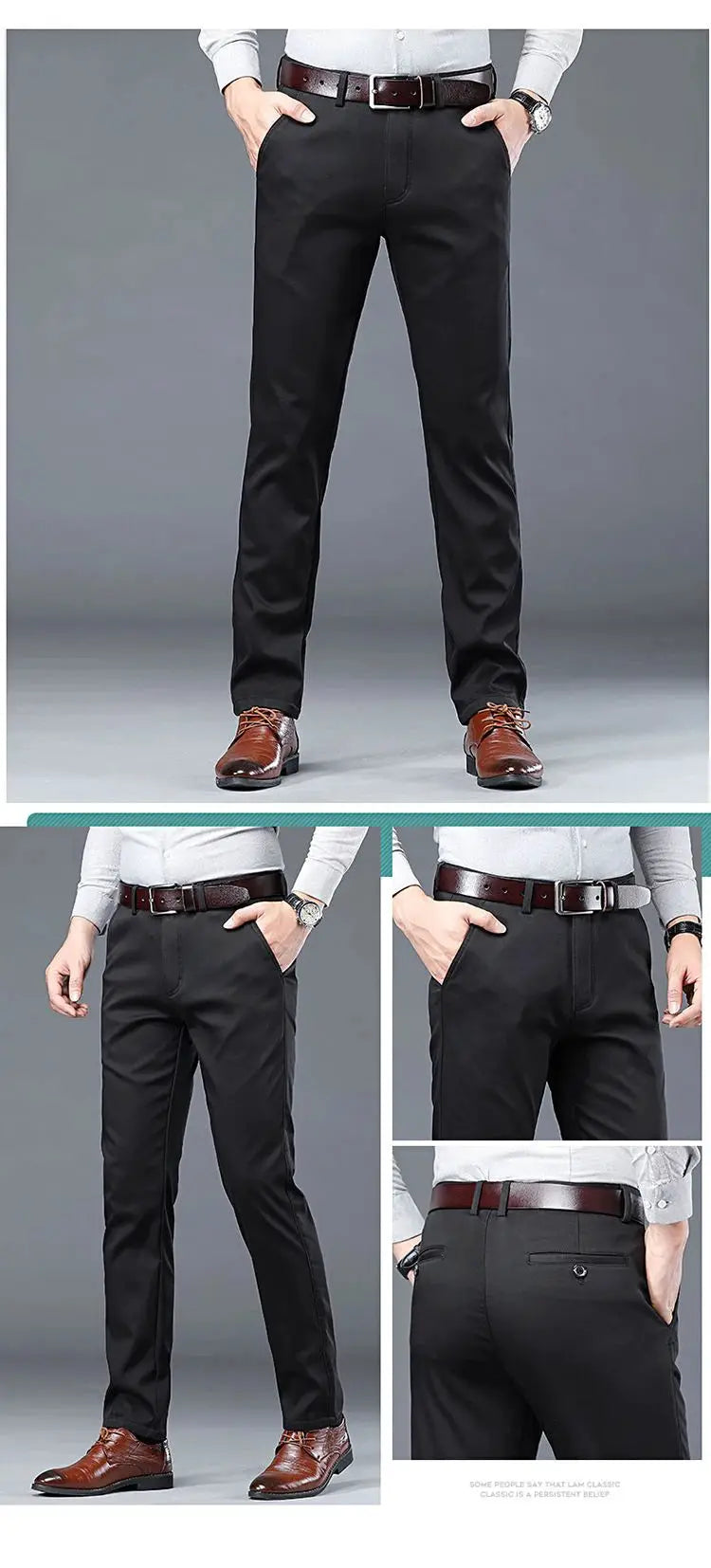 Men's black cotton slim-fit suit pants for business casual Simples Market