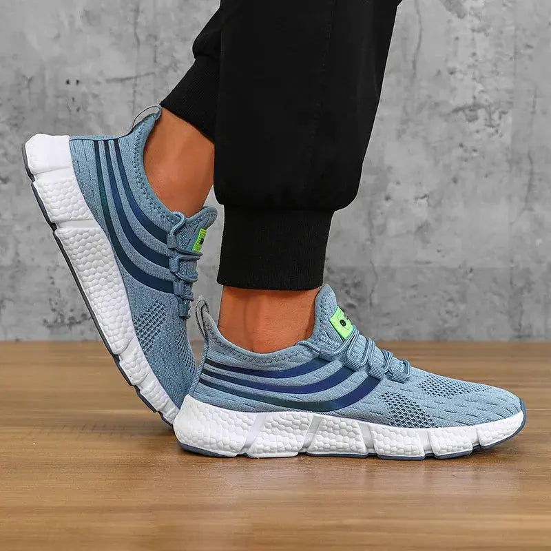Men's casual sports shoes by Simples Market, breathable blue mesh sneakers with white anti-slip sole