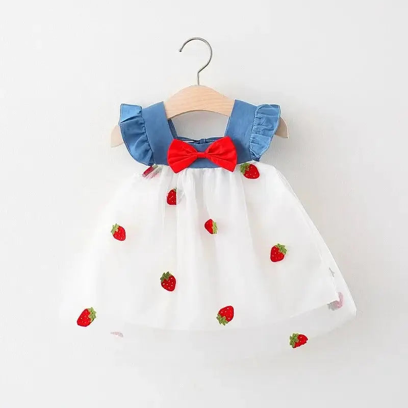 Baby Girl Dress Summer Cherry Mesh Beach Outfit 0 To 1 Years Cotton Comfortable Cute Clothes