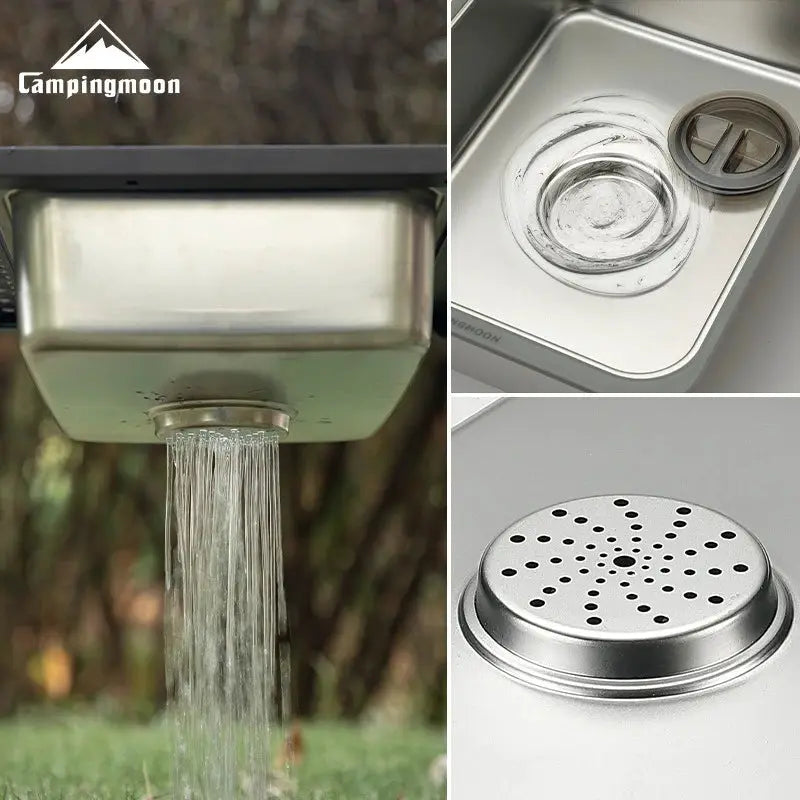 Campingmoon IGT One Unit Sink three-piece outdoor camping set; 304 stainless steel, faucet, basin, and drain strainer