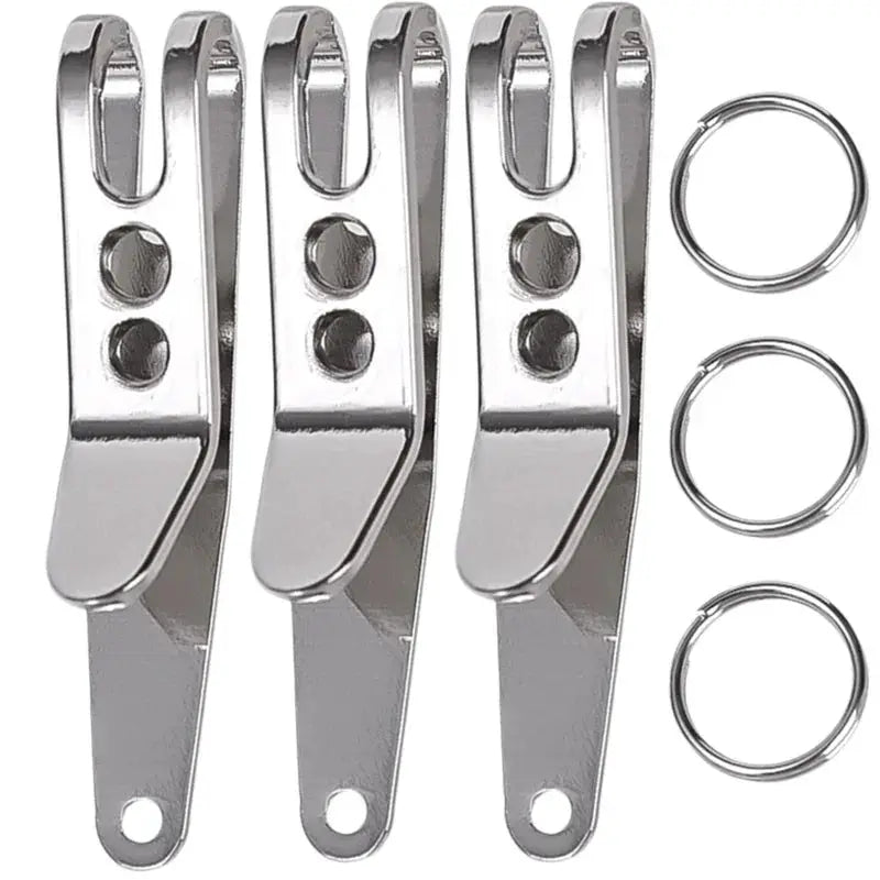 Simples Market EDC pocket suspension clips set with 4 chrome clips and 3 key rings