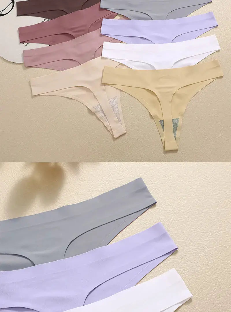 Simples Market 3PCS G-string underwear set; seamless low-rise thongs in assorted pastel colors.