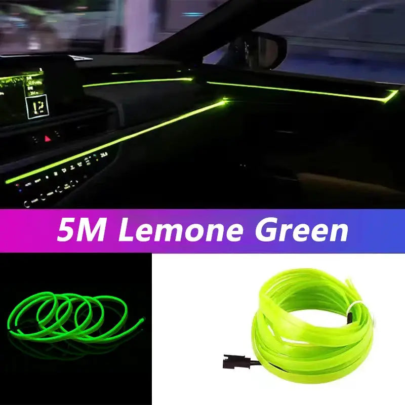 5M Car Interior Neon EL Wire LED Strip Light USB Powered Ambient Decorative Lamp For Auto DIY Party Atmosphere