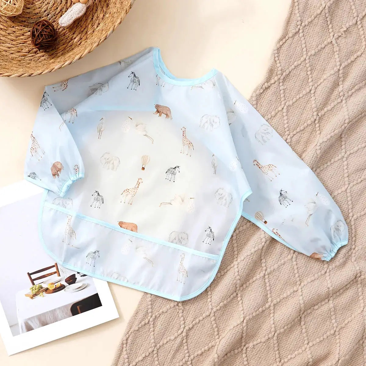 Elinfant Long Sleeve Waterproof Feeding Bibs For 1-3 Years Washable Burp Cloth Coverall Bibs Easy Clean