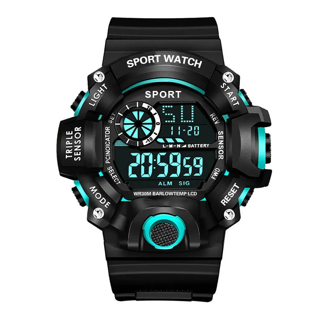 AuroraTime Mens Digital Sports Watch Large Dial Waterproof Luminous Multifunctional Alarm For Everyday Use